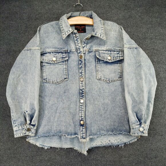 Black Label C'Est Toi Denim Jacket Women's Medium Blue Long Sleeve Frayed Hem - Picture 2 of 13